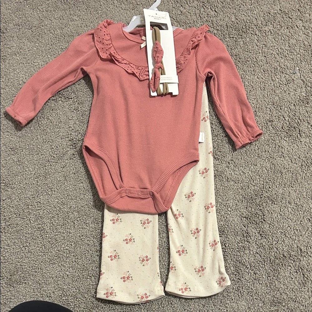 Tamari Pink Ribbed Bodysuit and pants set